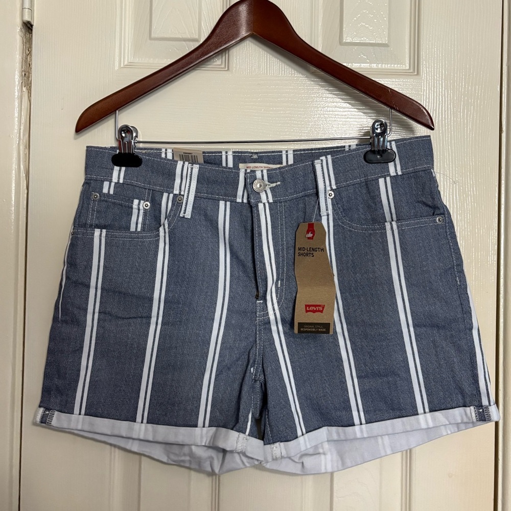 Levi's Women's Striped Blue and White Jean Shorts